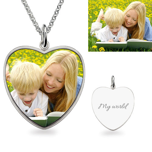 Heart Engraved Picture Necklace Sterling Silver