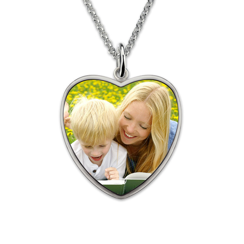 Heart Engraved Picture Necklace Sterling Silver