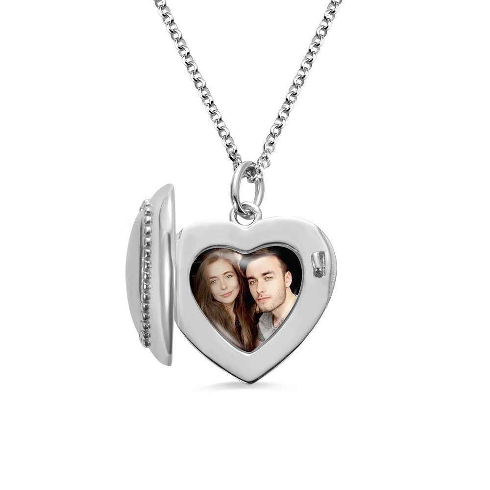 Personalized Heart Photo Necklace with Engraving Sterling Silver