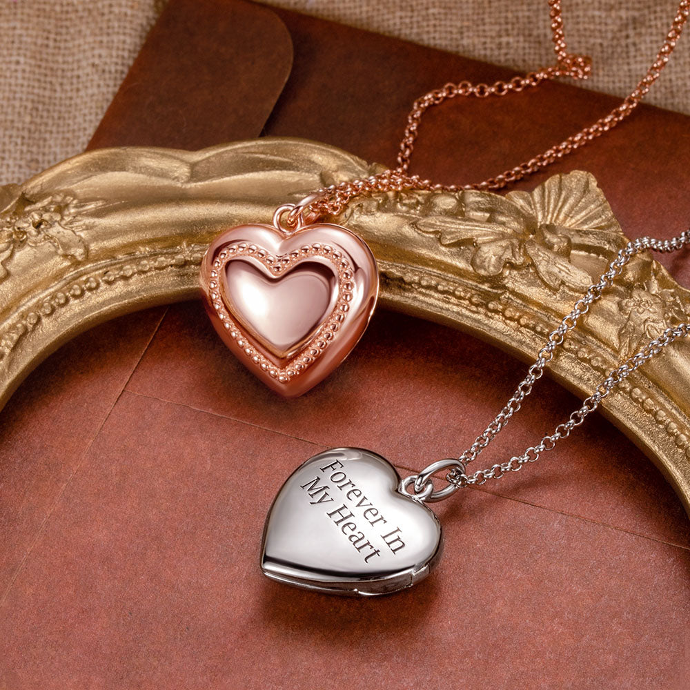 Personalized Heart Photo Necklace with Engraving Sterling Silver