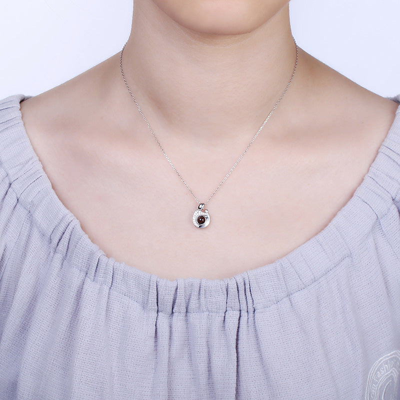 Personalized Mother-Child Projection Photo Necklace in Silver